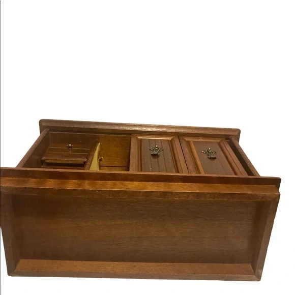 Large Vintage Wooden Double Sliding Doors Jewelry Box!